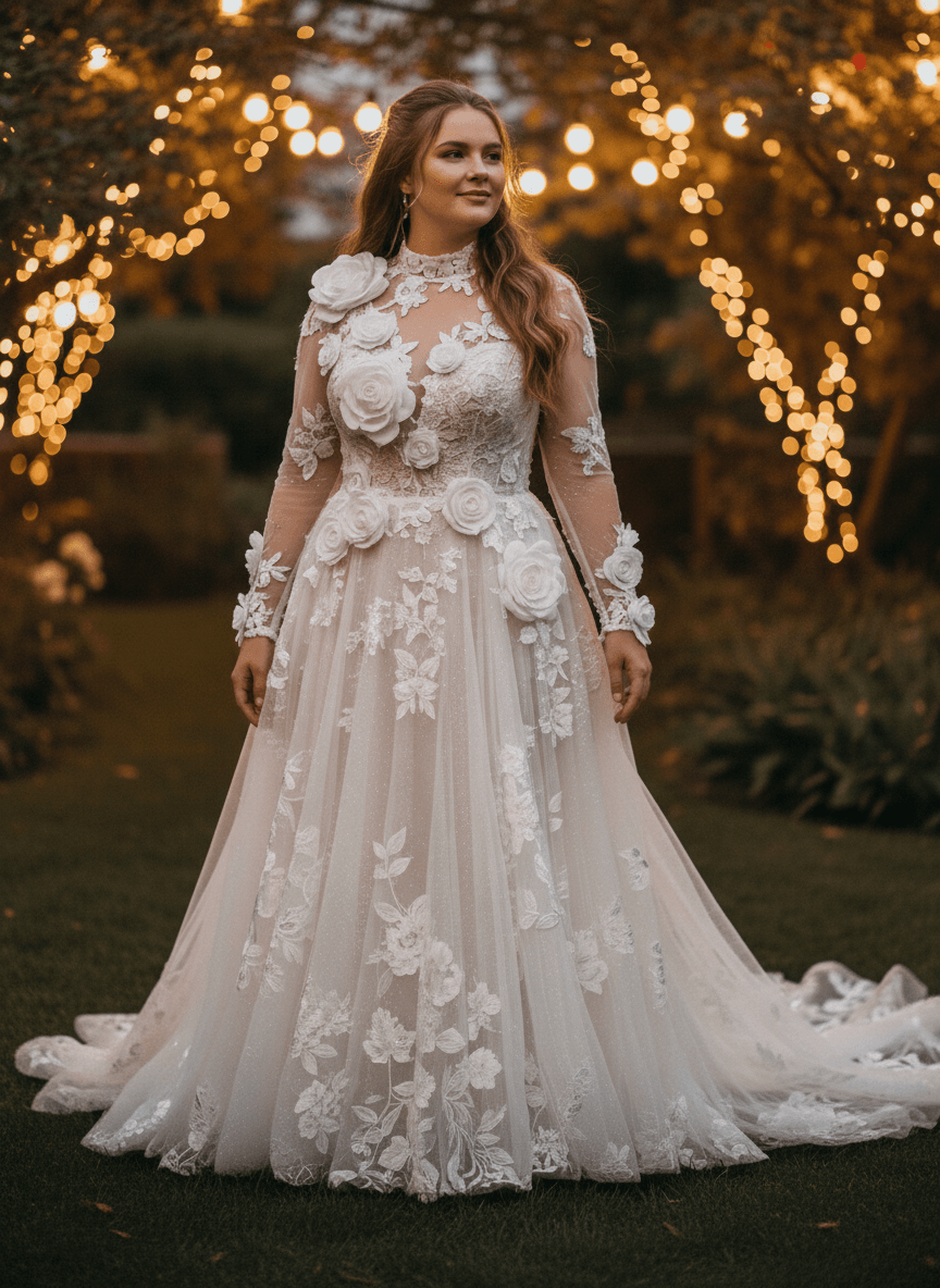 Robe de mariée bohème fleurie en dentelle appliquée